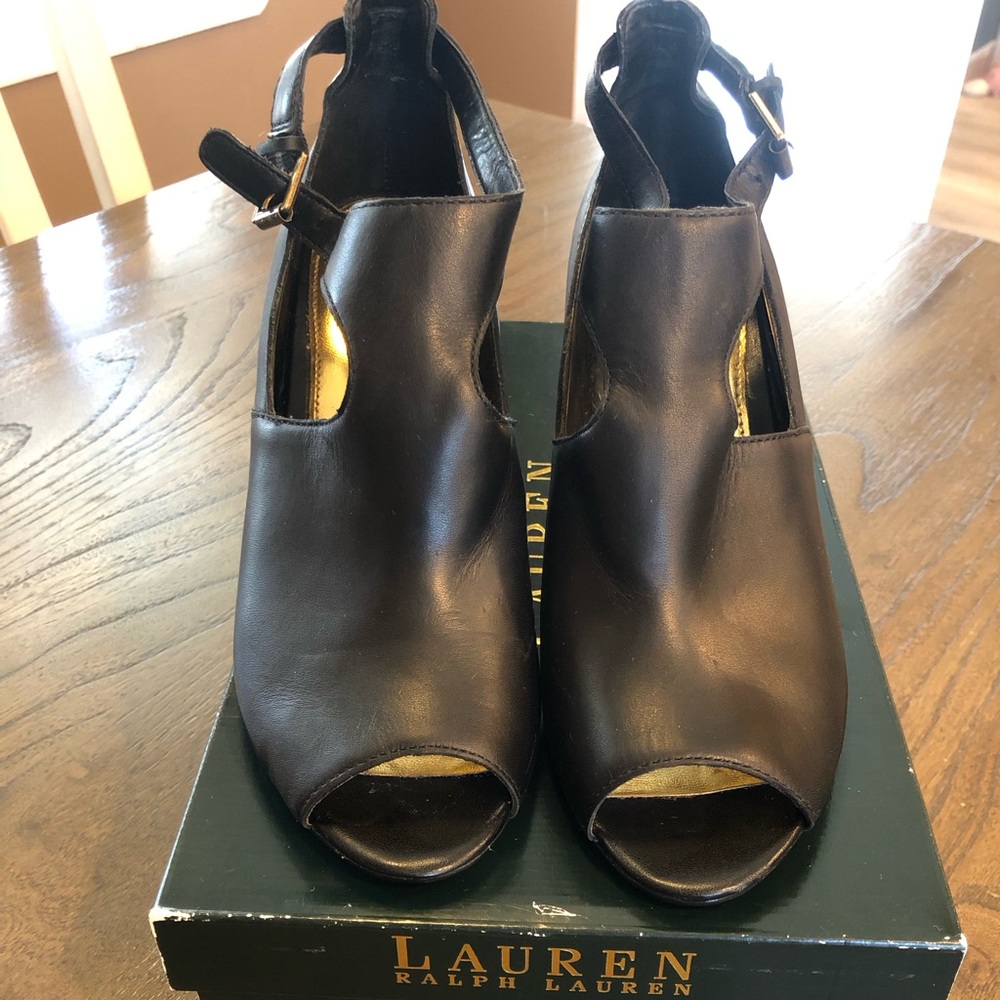 Lauren Black Open Toe Wedge Hannie Size 7
